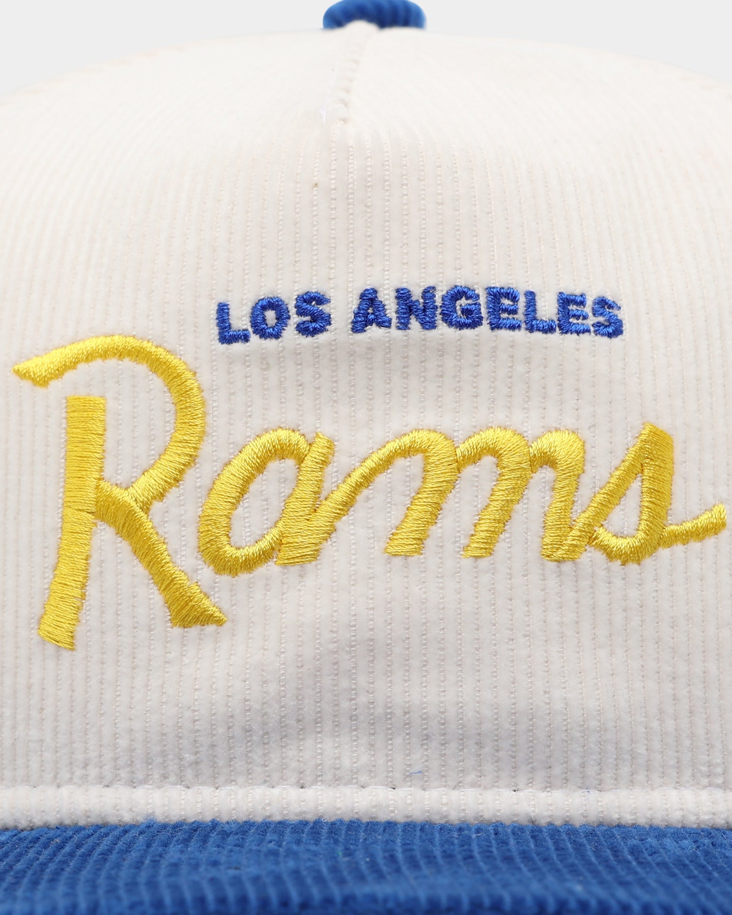 New Era Los Angeles Rams 'Chrome Corduroy Throwback Script' Golfer Snapback Chrome White