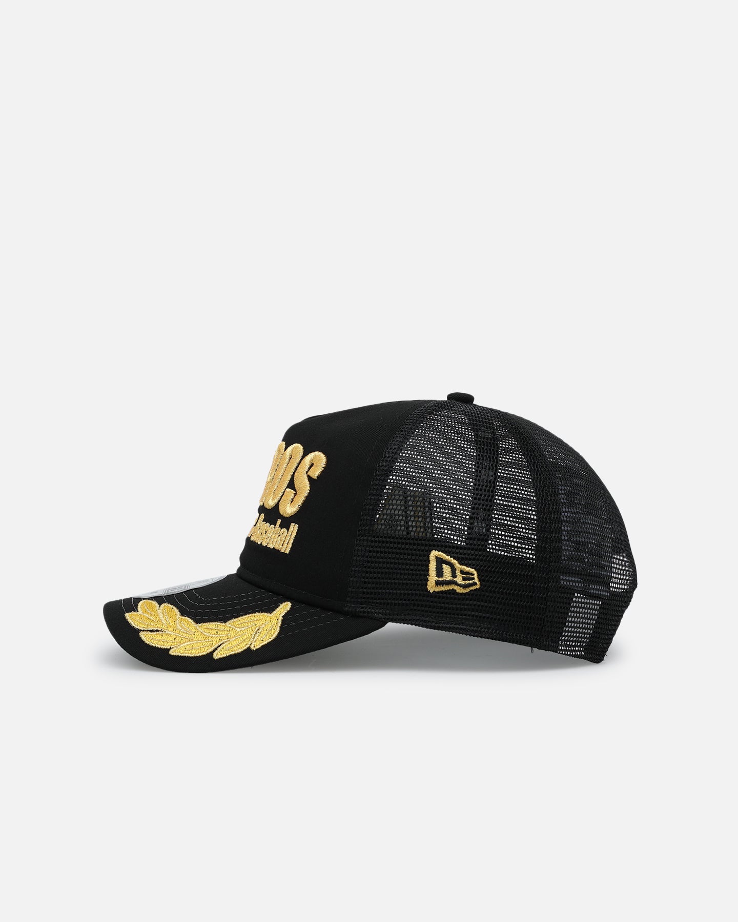 New Era Houston Astros 'Podium Pack' Pre-Curved Golfer Trucker Snapback Black/Metallic Gold