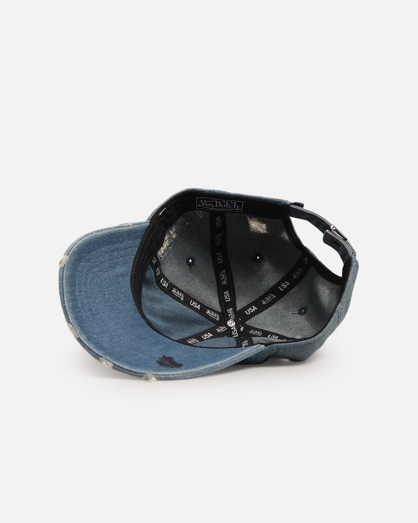 Von Dutch Washed Denim Strapback Hat Light Blue Acidwash