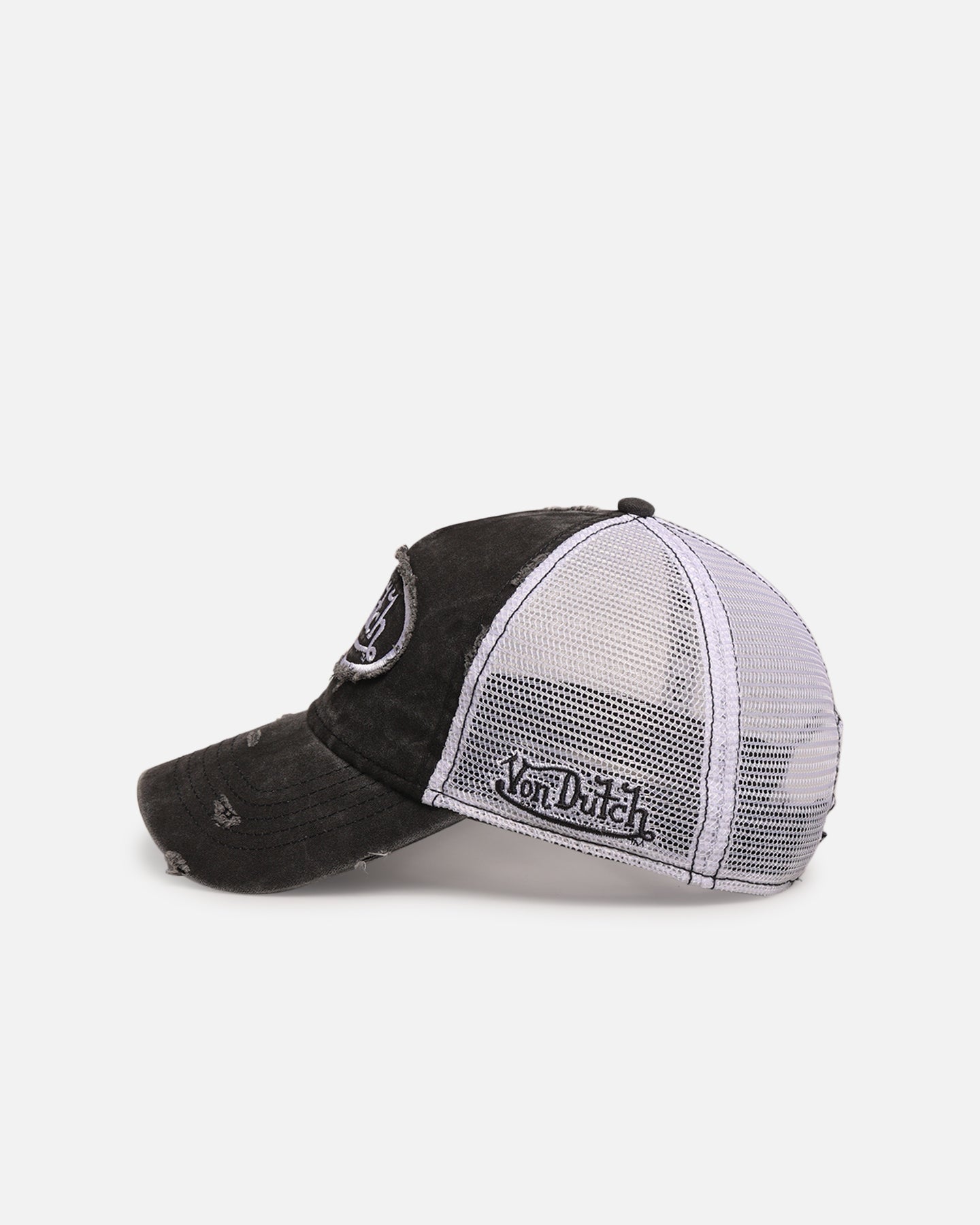 Von Dutch Destroyed Twill Trucker Snapback Washed Black