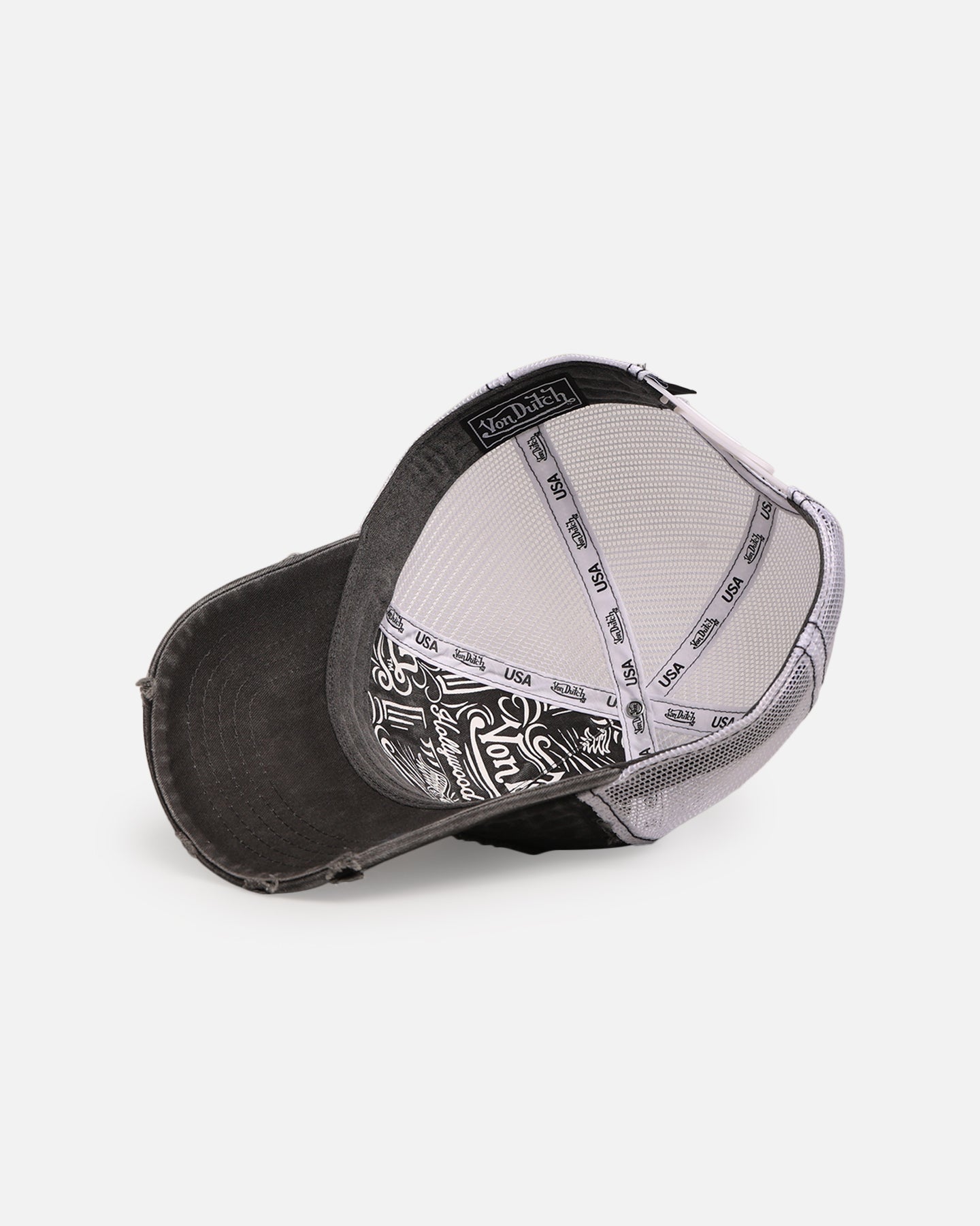 Von Dutch Destroyed Twill Trucker Snapback Washed Black