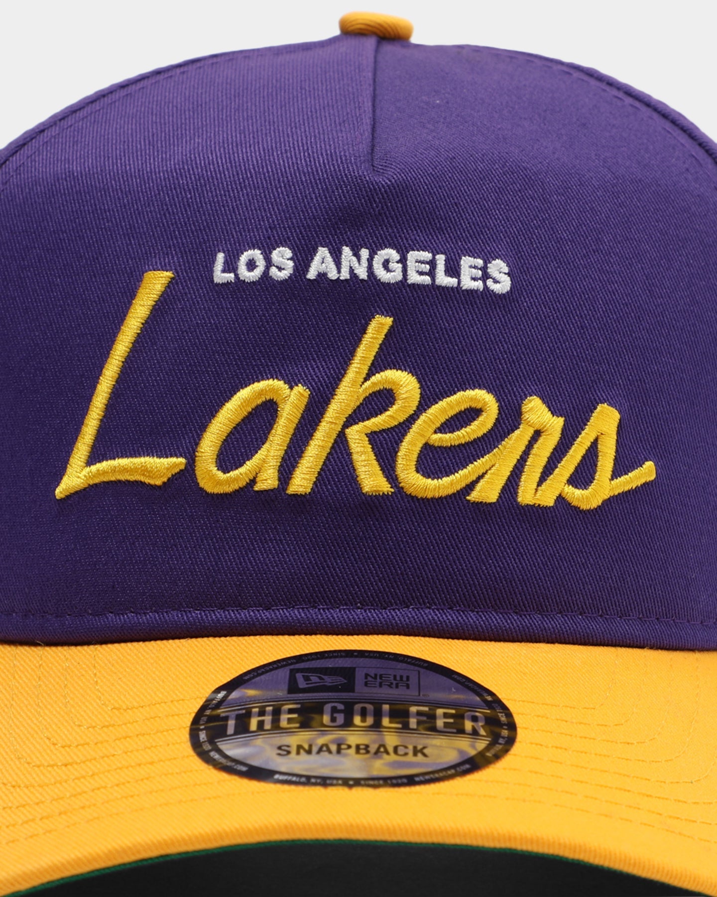 New Era Los Angeles Lakers 2-Tone Script Old Golfer Snapback Purple/Yellow