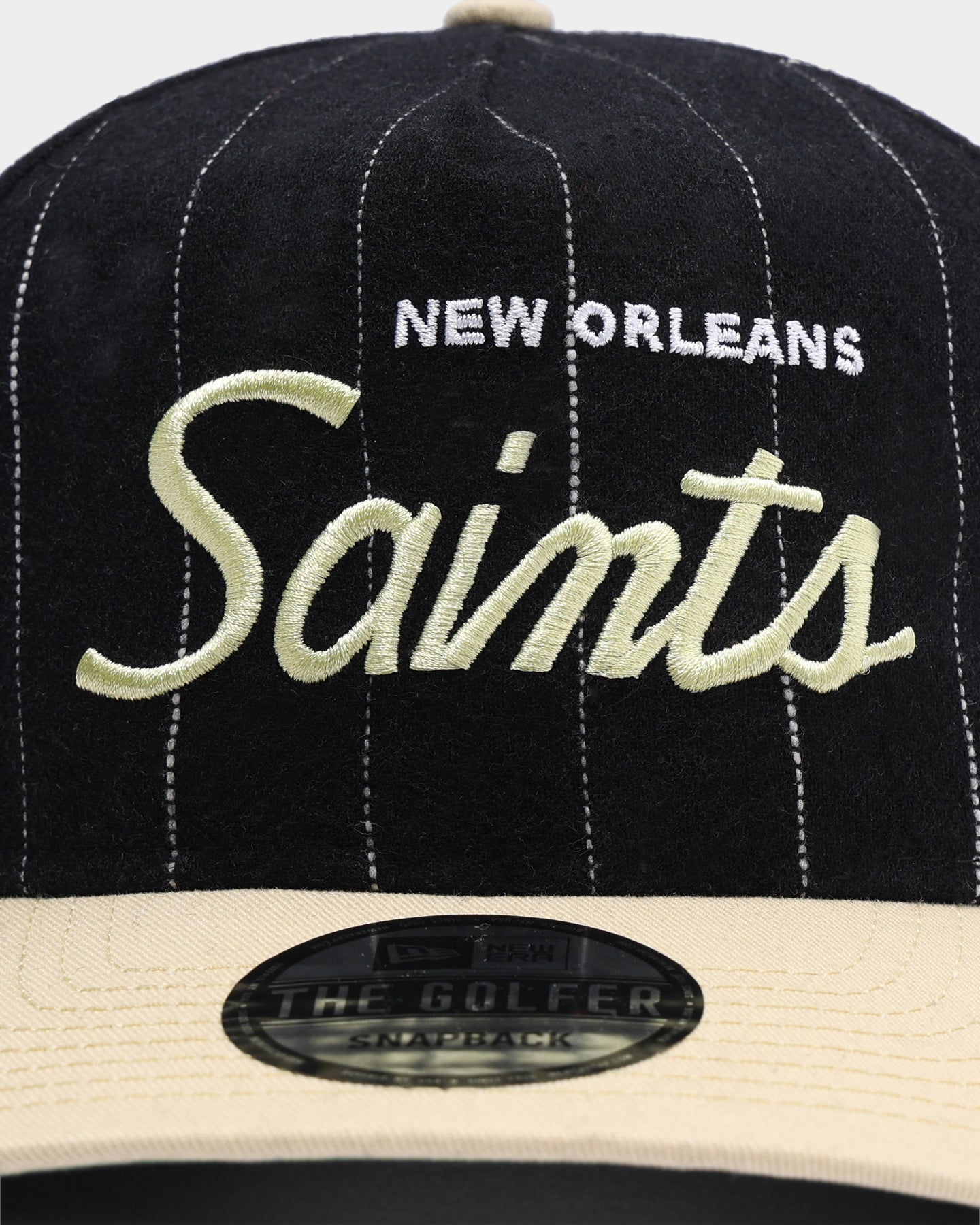 New Era New Orleans Saints Pinstripe 2 Tone Old Golfer Snapback Pinstripe