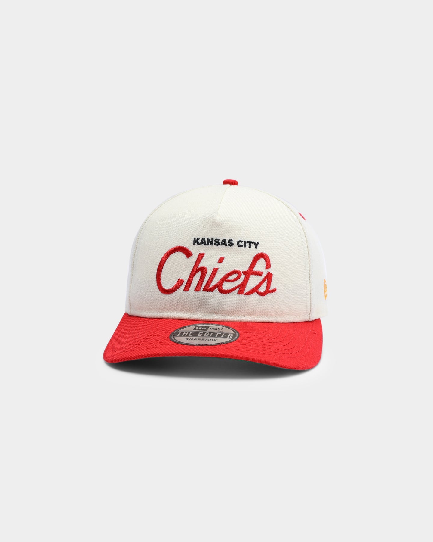New Era Kansas City Chiefs Off White Script Old Golfer Snapback Off White