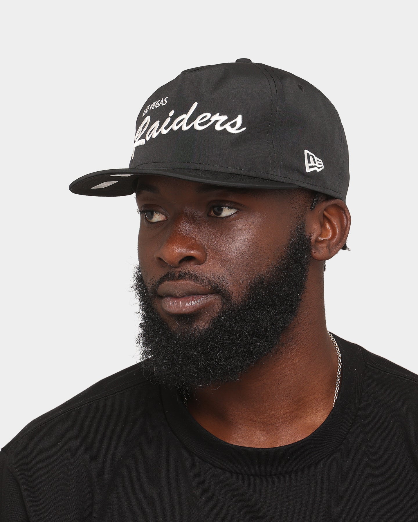 New Era Las Vegas Raiders 'Black Chrome Script' Prolight Old Golfer Snapback Black