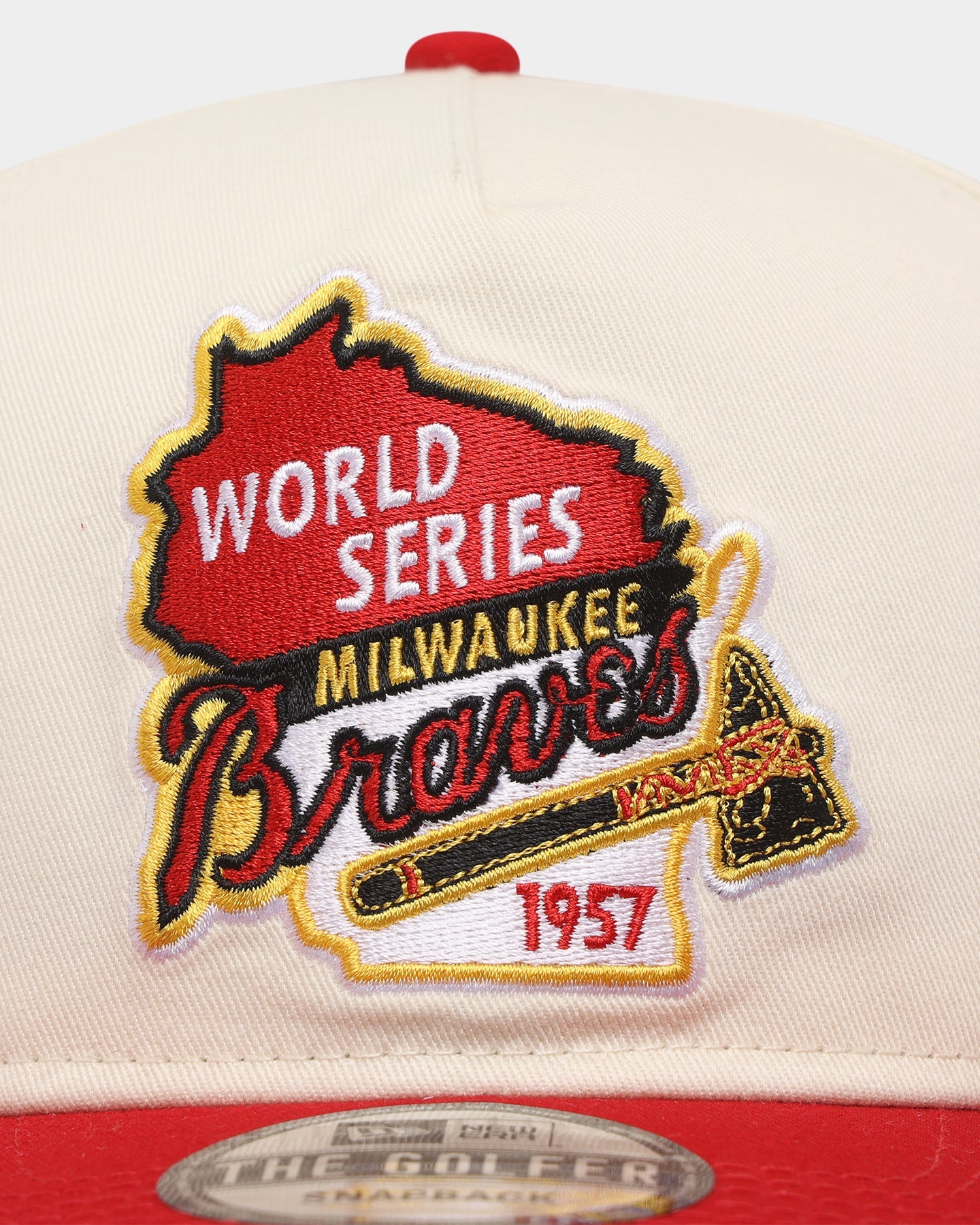 New Era Milwaukee Braves '1950s World Series Through The Decades' Golfer Snapback Chrome White