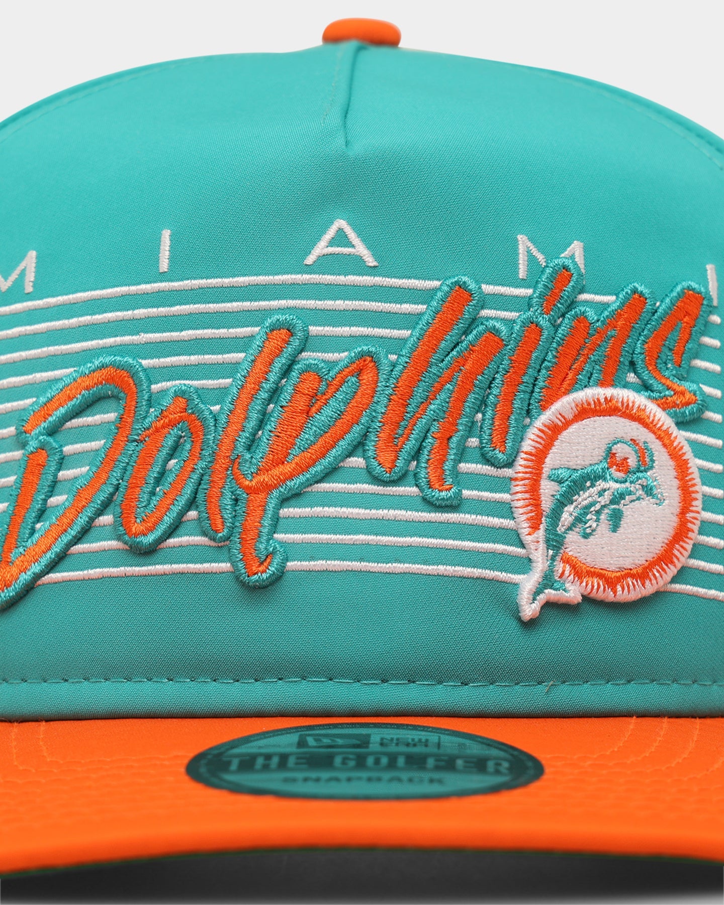 New Era Miami Dolphins 'Retro Block Script' Golfer Snapback Teal