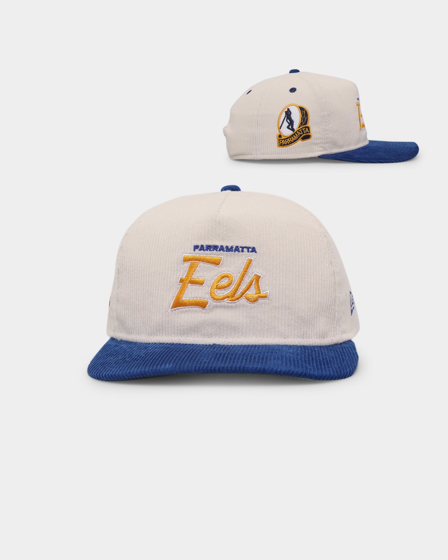 New Era Paramatta Eels 'NRL Retro Script Corduroy' Golfer Snapback Chrome White