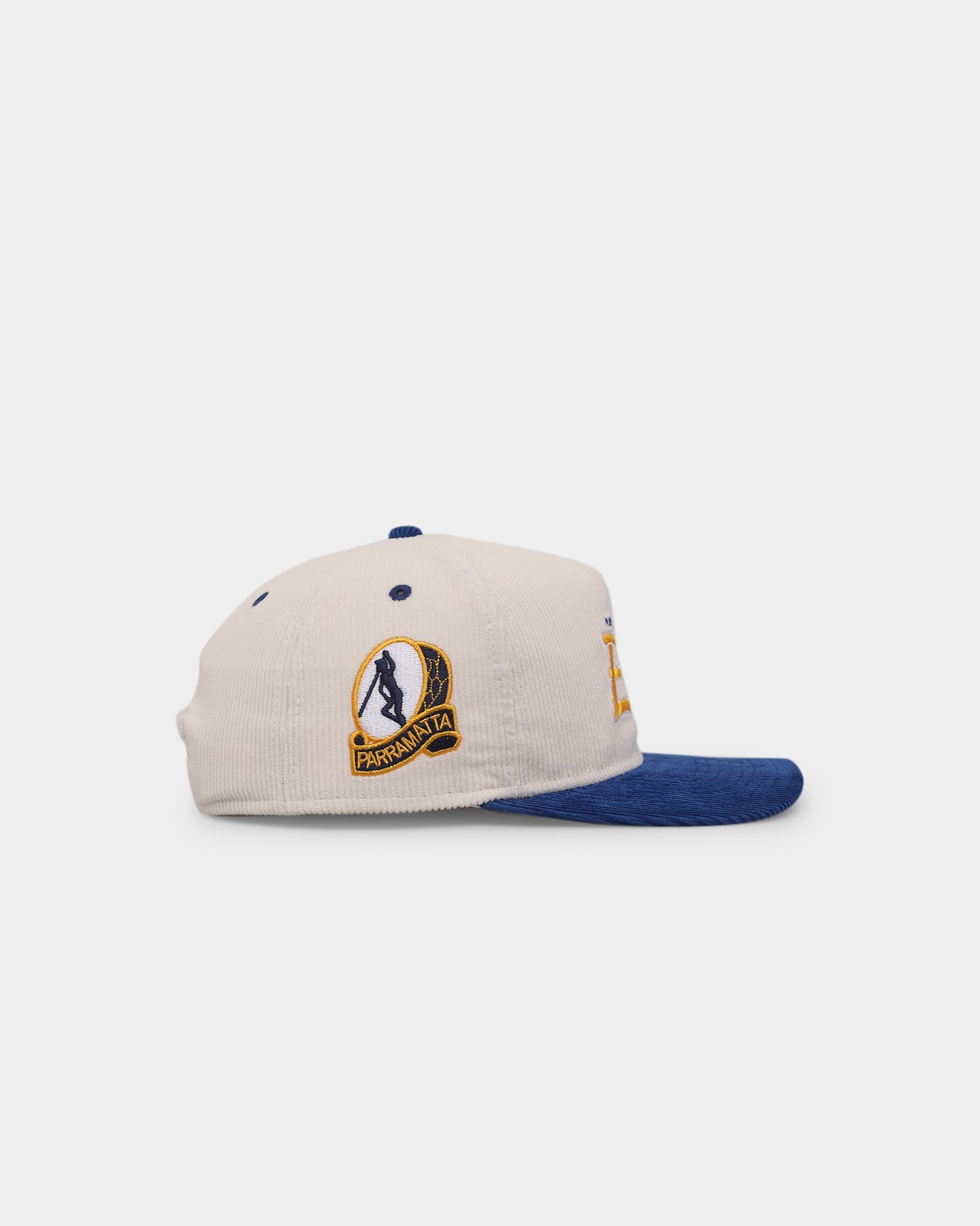 New Era Paramatta Eels 'NRL Retro Script Corduroy' Golfer Snapback Chrome White