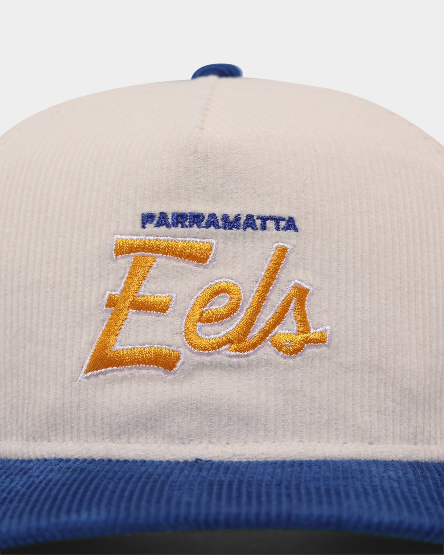 New Era Paramatta Eels 'NRL Retro Script Corduroy' Golfer Snapback Chrome White