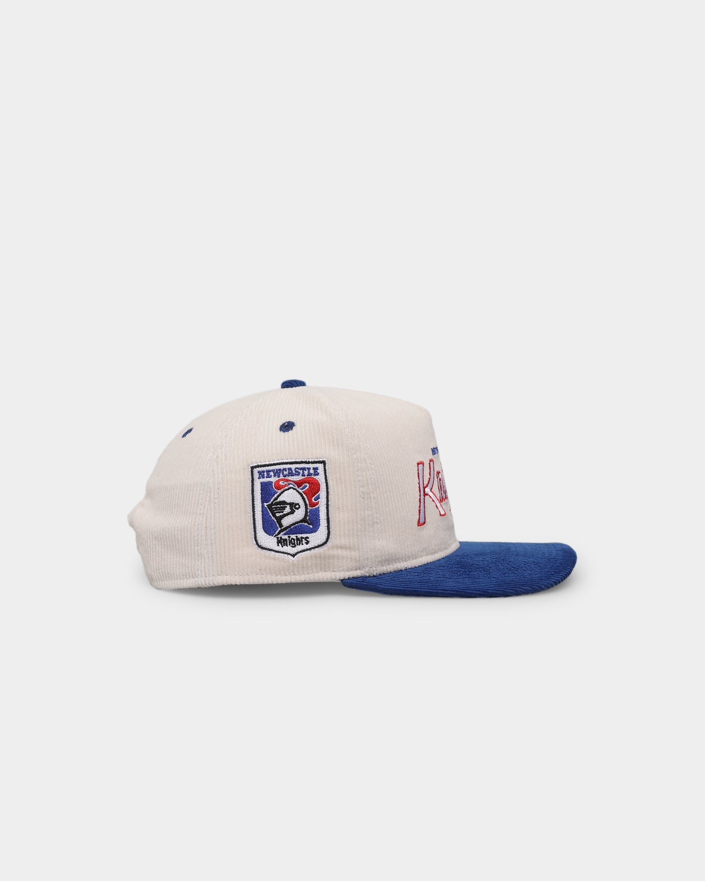 New Era Newcastle Knights 'NRL Retro Script Corduroy' Golfer Snapback Chrome White