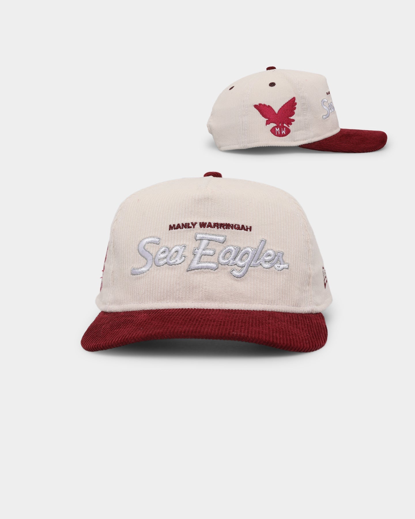 New Era Manly Sea Eagles 'NRL Retro Script Corduroy' Golfer Snapback Chrome White