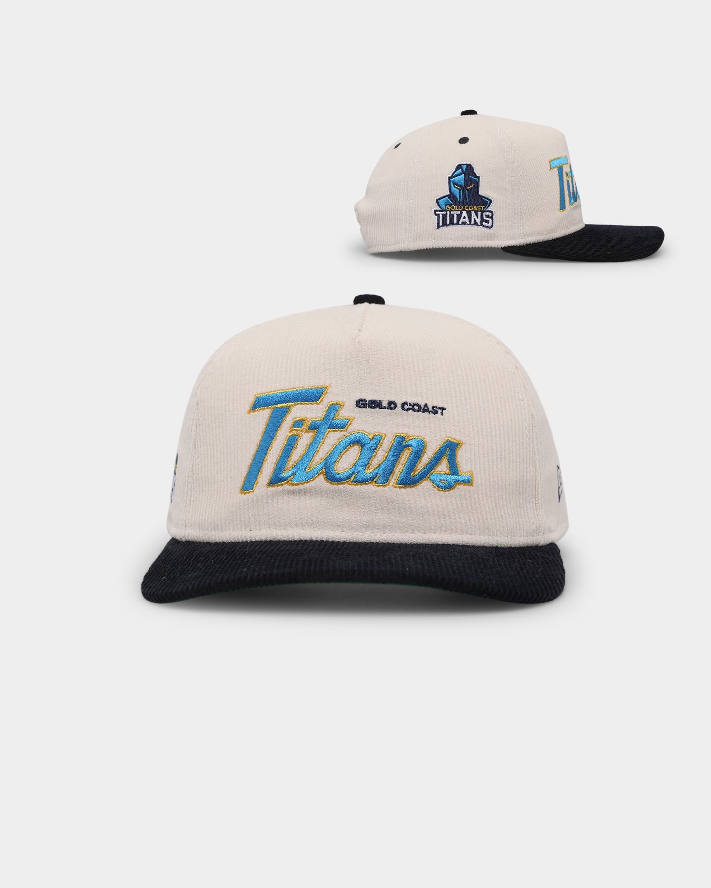 New Era Gold Coast Titans 'NRL Retro Script Corduroy' Golfer Snapback Chrome White