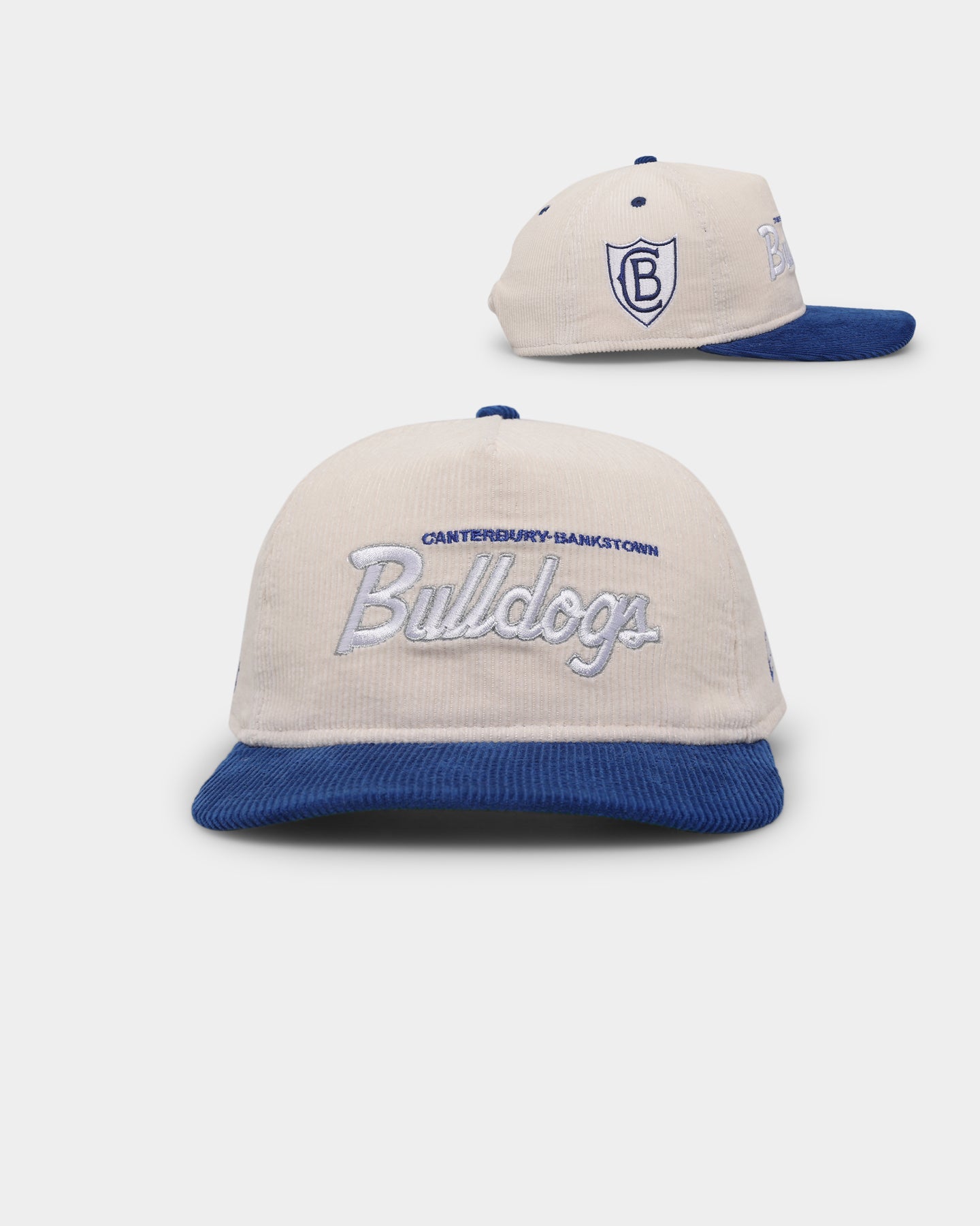 New Era Canterbury Bulldogs 'NRL Retro Script Corduroy' Golfer Snapback Chrome White