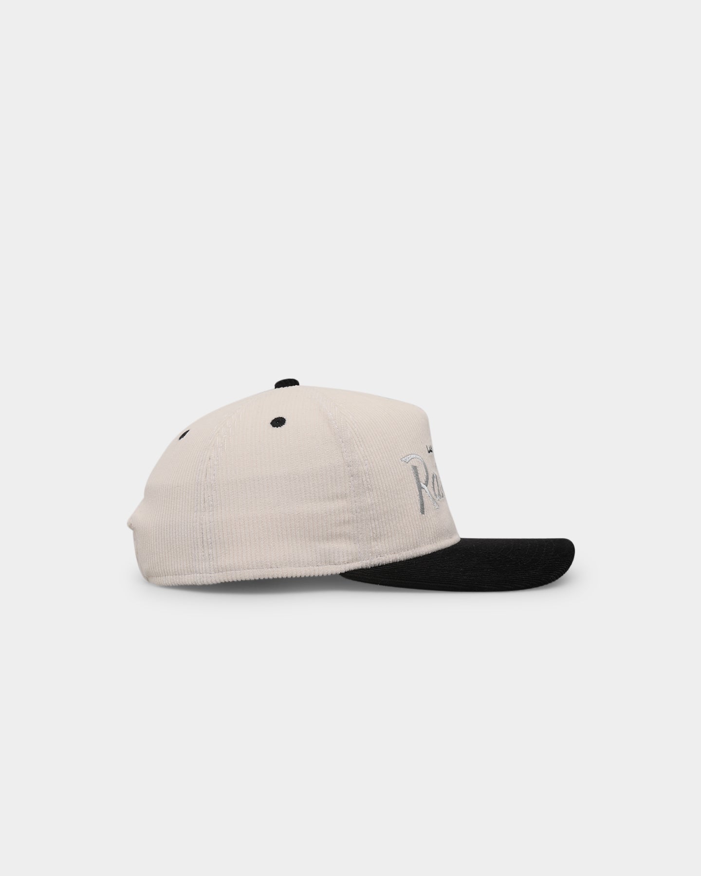 New Era Las Vegas Raiders 'Chrome Corduroy Throwback Script' Golfer Snapback Chrome White