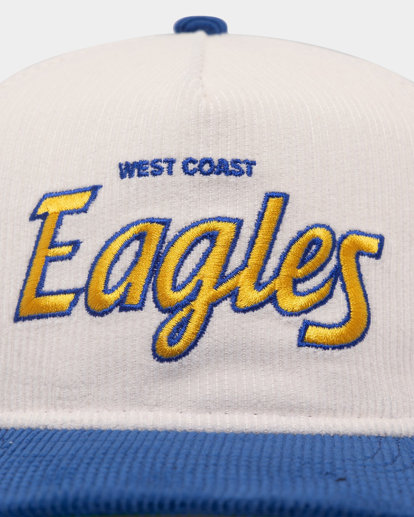 New Era West Coast Eagles "AFL Cord Script" Golfer Snapback Chrome/OTC