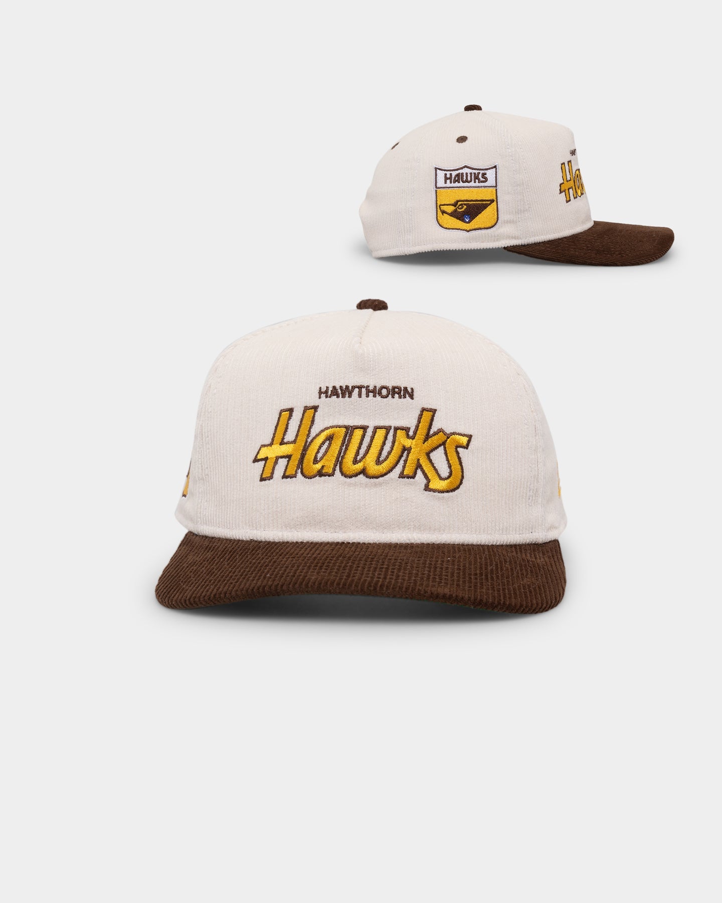 New Era Hawthorn Hawks "AFL Cord Script" Golfer Snapback Chrome/OTC