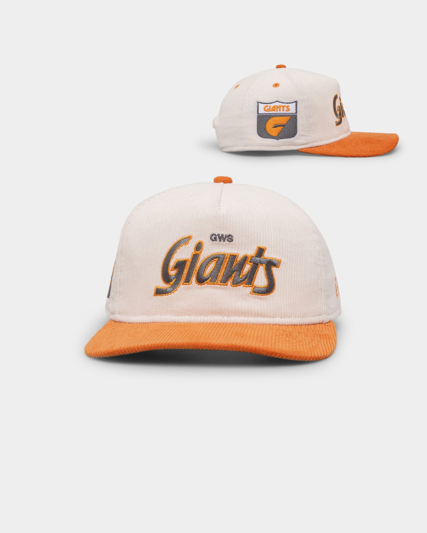 New Era GWS Giants "AFL Cord Script" Golfer Snapback Chrome/OTC