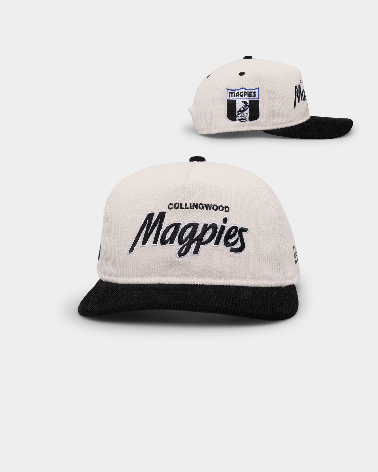 New Era Collingwood Magpies "AFL Cord Script" Golfer Snapback Chrome/OTC