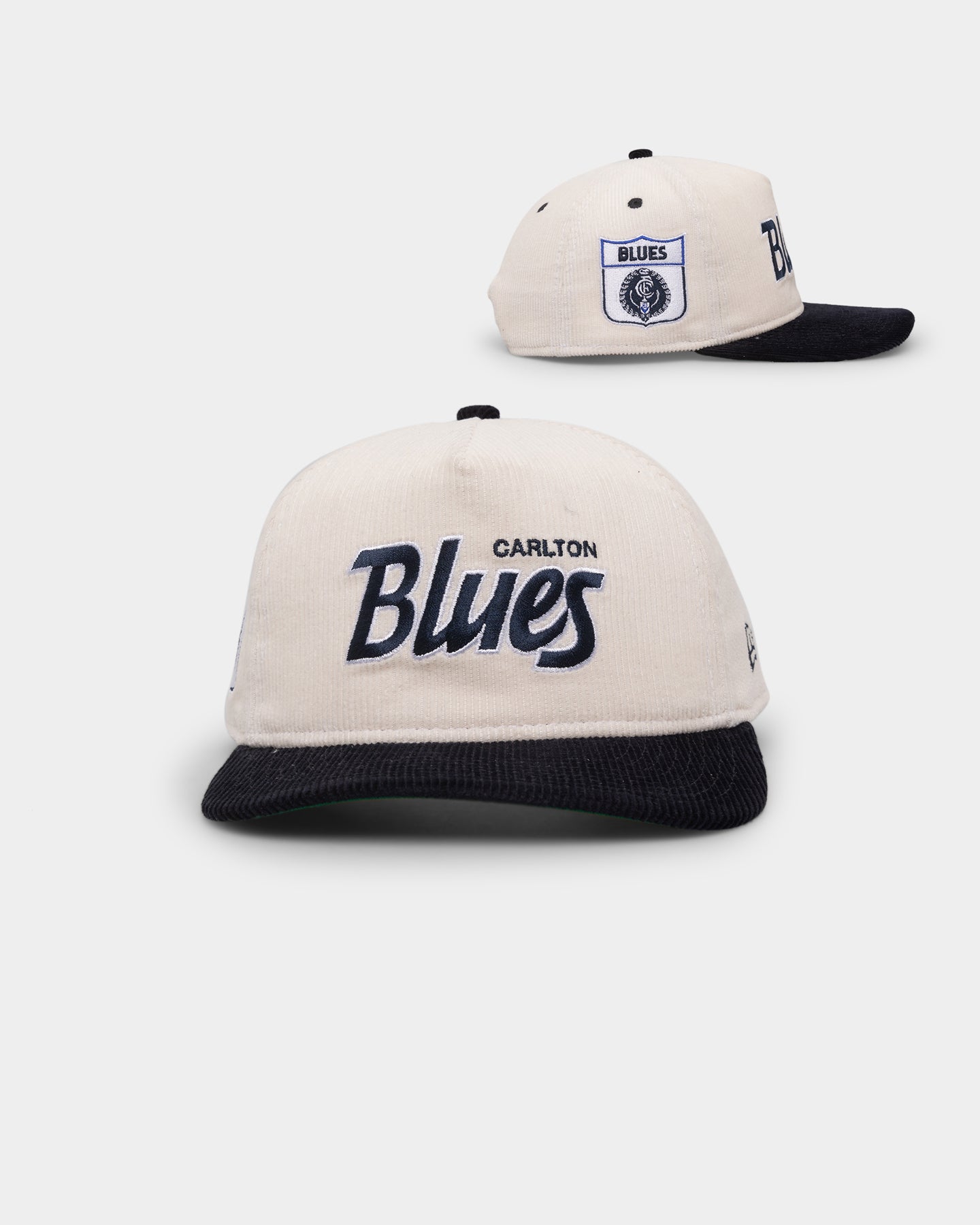 New Era Carlton Blues "AFL Cord Script" Golfer Snapback Chrome/OTC