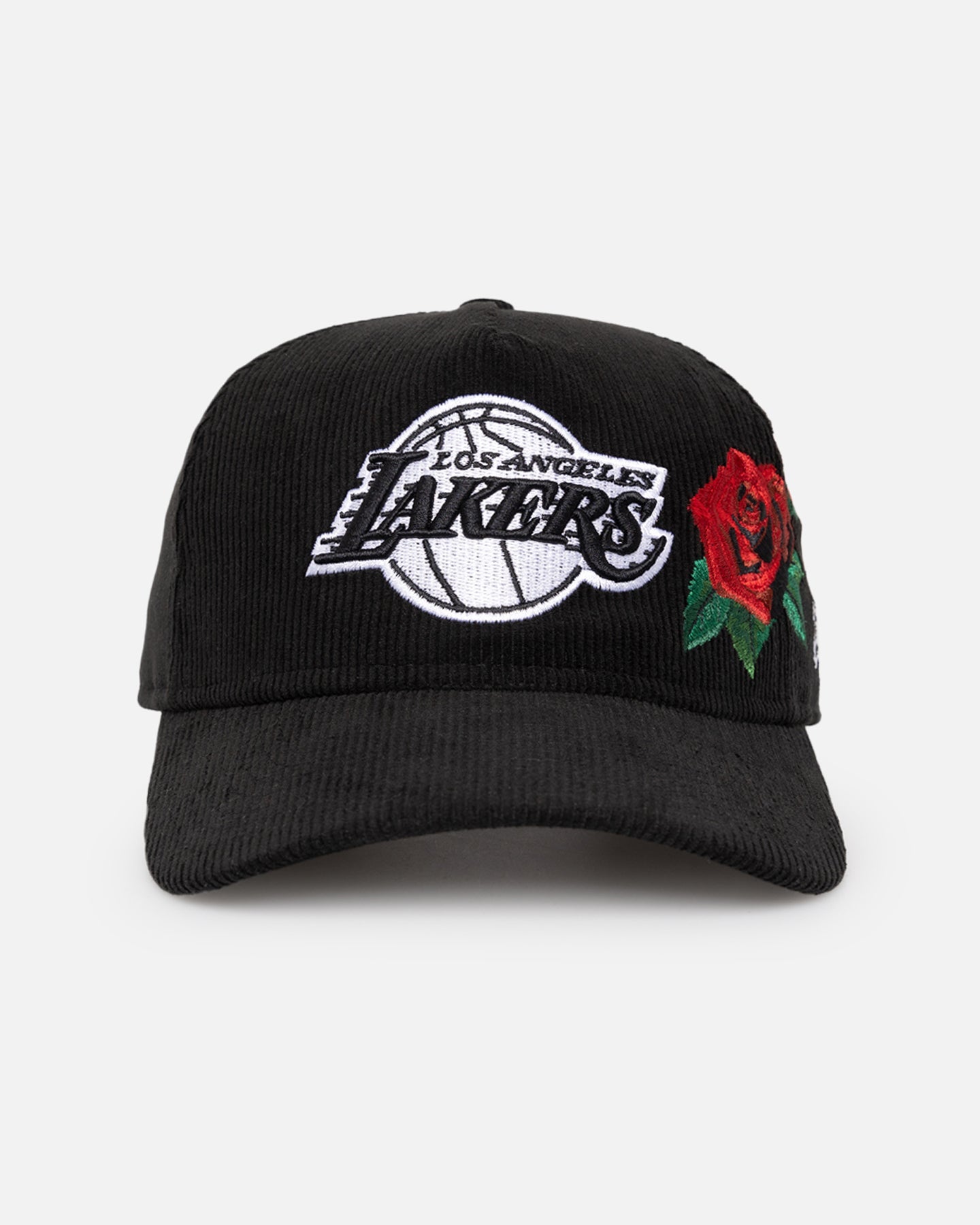 New Era Los Angeles Lakers 'Corduroy Roses' Golfer Pre-Curved Snapback Black Corduroy/White