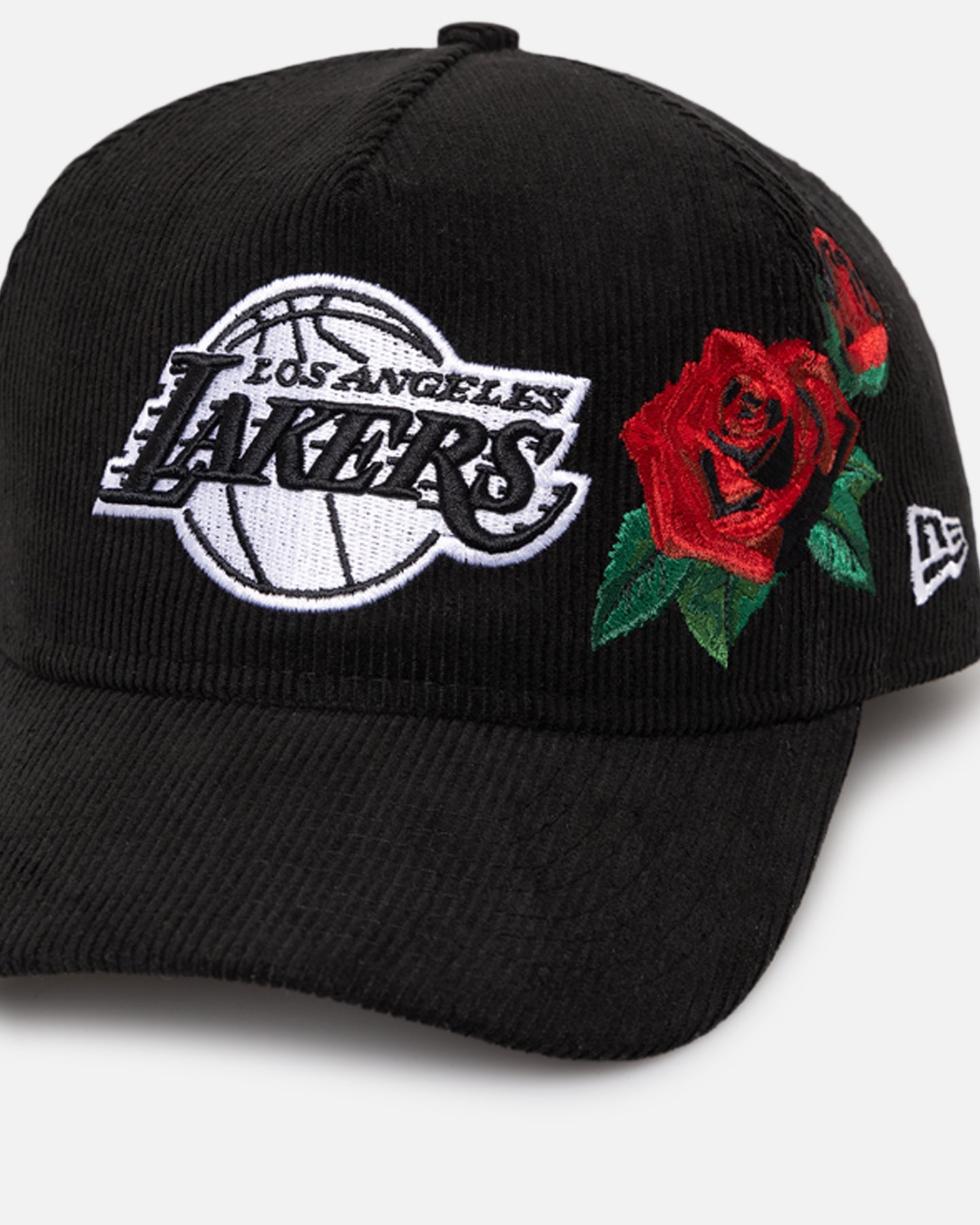 New Era Los Angeles Lakers 'Corduroy Roses' Golfer Pre-Curved Snapback Black Corduroy/White