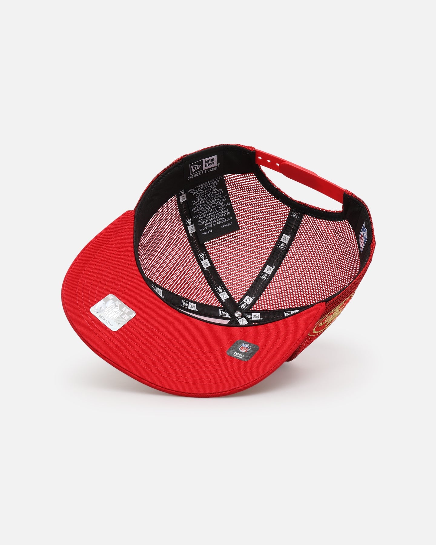 New Era San Francisco 49ers 'Podium Pack' Pre-Curved Golfer Trucker Snapback Scarlet/Metallic Gold