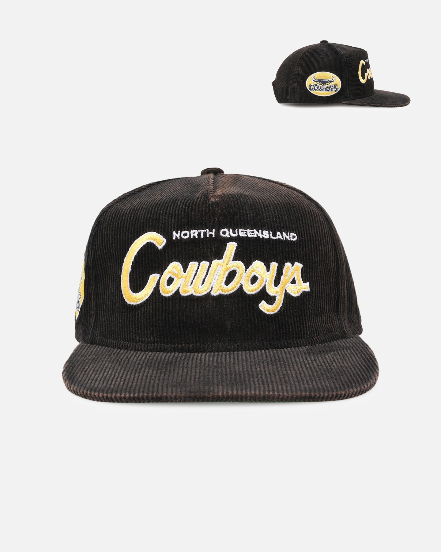 New Era North Queensland Cowboys 'NRL Golfer Washed Black' Pre-Curved Corduroy Golfer Snapback Washed Black